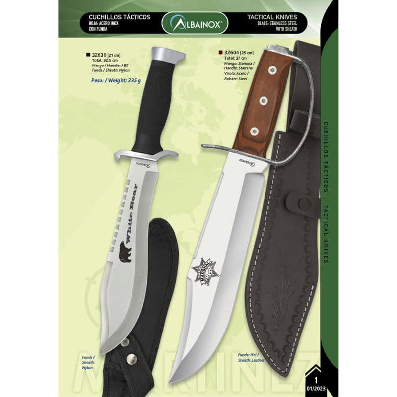 Cuchillo táctico para caza con virola de acero y hoja de 23,5 cm