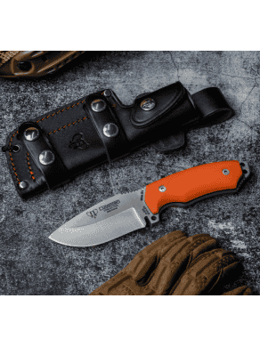 CUCHILLO DE CAZA CUDEMAN MINI BOINA VERDE 115-J G10 NARANJA