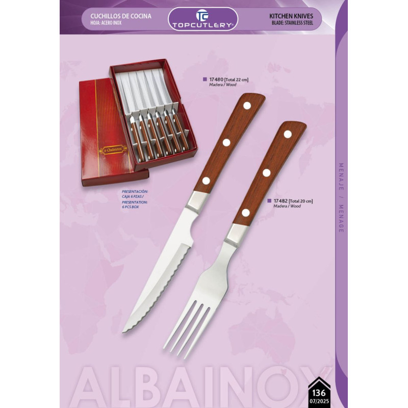 SET DE 6 CUCHILLOS MESA O TENEDOR MADERA