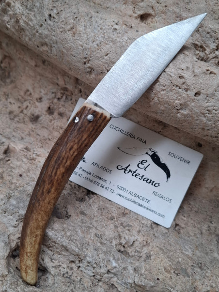 NAVAJA ARTESANA PUNTA DE CIERVO HOJA RECTA 786