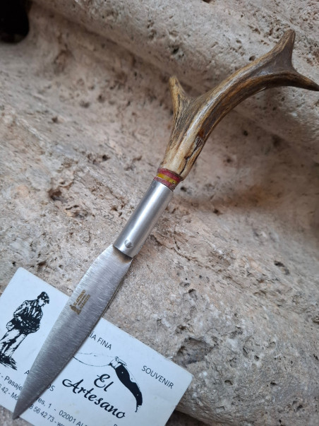 NAVAJA PUNTA CORZO CON PUNTAS BANDERA ESPAÑA ARTESANA
