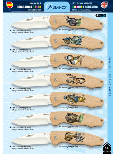 NAVAJA CAZA MADERA GRABADO LÁSER COLOR