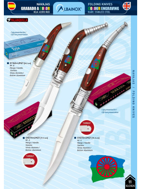 NAVAJA TEJA, BANDOLERA O SERRANA GRABADO LÁSER BANDERA GITANA