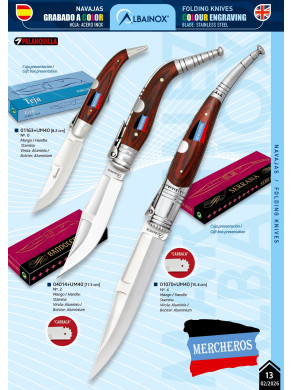 NAVAJA TEJA, BANDOLERA O SERRANA GRABADO COLOR BANDERA MERCHEROS