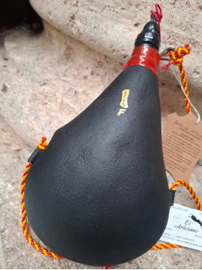 BOTA DE VINO PEZ RECTA NEGRA 1LITRO PIEL DE CABRA