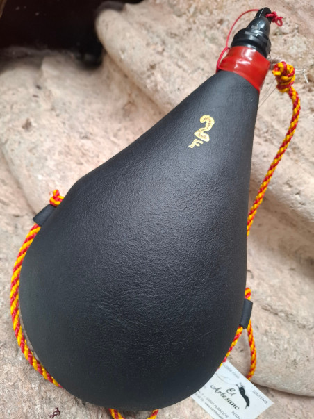 BOTA DE VINO PEZ 2 LITROS RECTA NEGRA PIEL DE CABRA