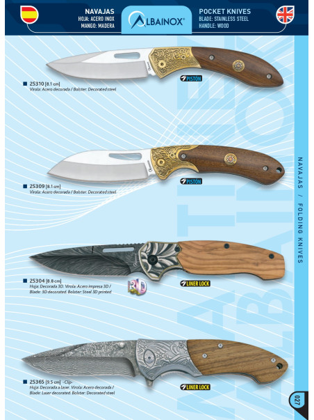 NOVEDAD NAVAJA MADERA CON VIROLA DECORADA