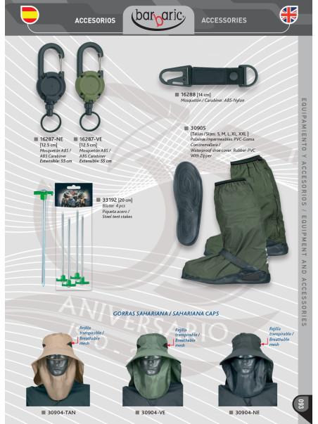 NOVEDAD MOSQUETÓN, POLAINAS, PIQUETAS O GORRA SAHARIANA