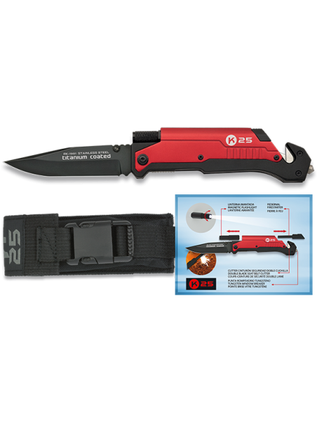 NAVAJA TÁCTICA K25 ROJA Y NEGRA 19451